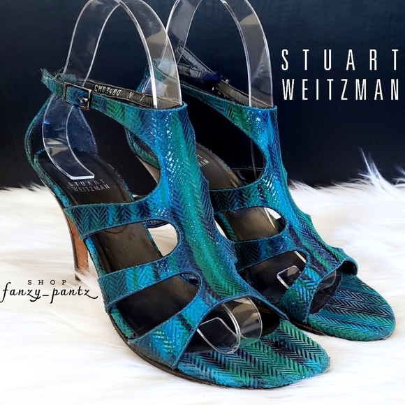 Stuart Weitzman Cut Out Heels 7 Blue Green Sandal